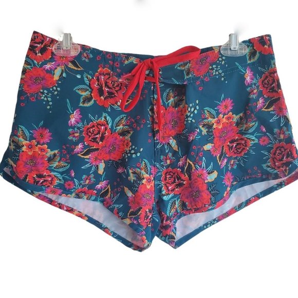 Free Brand Hawaiian Shorts Womens Size M Floral Zip Back Zip Pocket Aloha - Picture 1 of 6